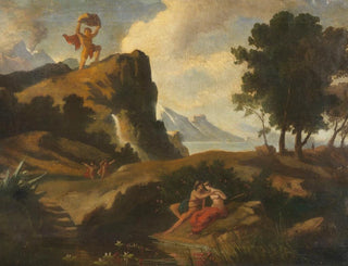 Le cyclope Polyphème jaloux tue Akis, l'amant de la Néréide Galatée, avec un rocher - Friedrich Preller le Jeune — näkymä teoksesta