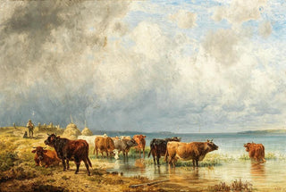 Friedrich Voltz - A herd of cattle near a Lake.webp