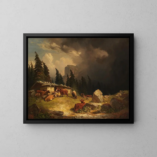 Myrsky vuoristossa - Friedrich Voltz — kehystetty taideteos seinällä