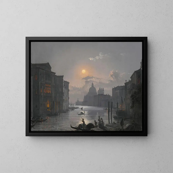 Venetsian, näkymä Grand Canalilta Palazzo Cavalli-Franchetti ja Santa Maria della Salute - Friedrich von Nerly — kehystetty taideteos seinällä