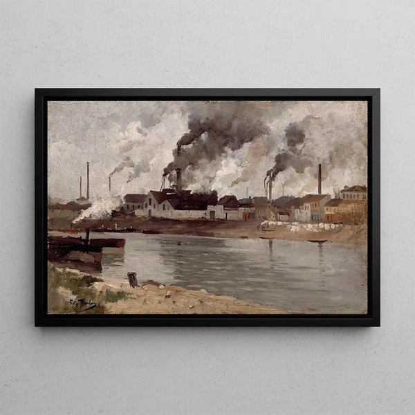 Ivryn tehtaiden maalaus - Frits Thaulow — kehystetty taideteos seinällä