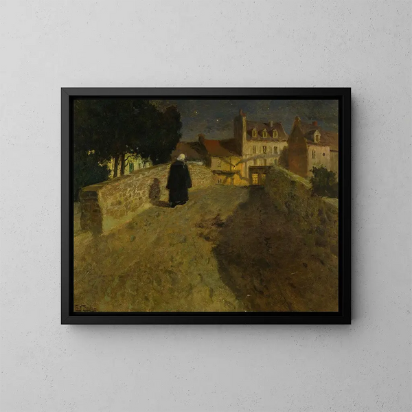 Kohti Lovignon-sillan, Fleuri-silta Quimperléssä - Frits Thaulow — kehystetty taideteos seinällä