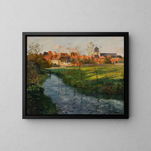 Village au bord d'un ruisseau - Frits Thaulow — kehystetty taideteos seinällä