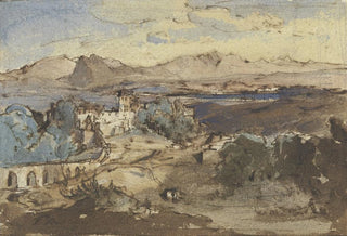 Fritz Bamberger - Weite Hochebene mit See im Vordergrund Kastell und Aqudukt.webp