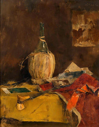 Fritz Rojka - Stillleben mit Chiantiflasche.webp