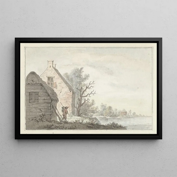 G van Bosvelt - Rivierlandschap met enige woningen.webp