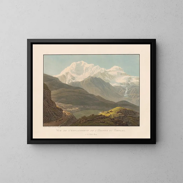 Vue de l'emplacement de l'Hospice du Simplon et du Mont Rose - Gabriel Lory le Jeune — kehystetty taideteos seinällä
