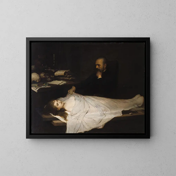 L'Anatomie - Gabriel von Max — kehystetty taideteos seinällä