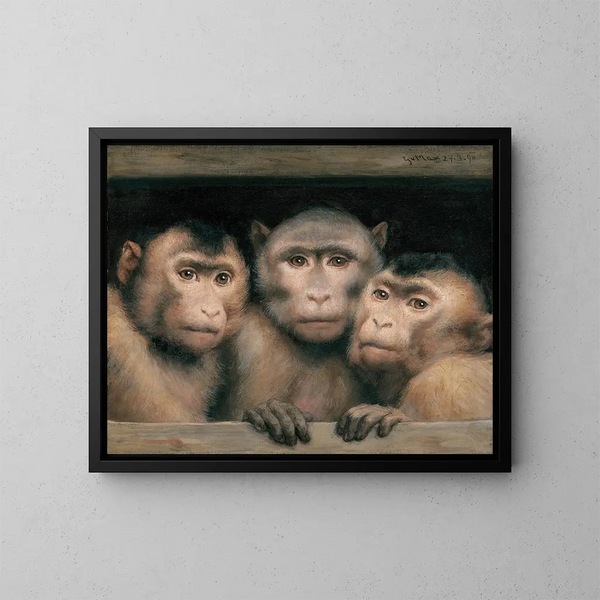 Trois singes - Gabriel von Max — kehystetty taideteos seinällä