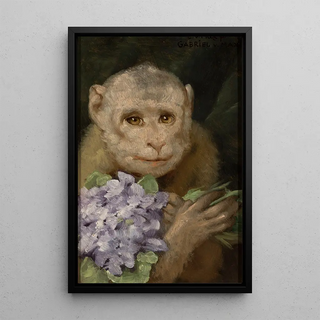 Gabriel von Max - Monkey with a bouquet of violets.webp
