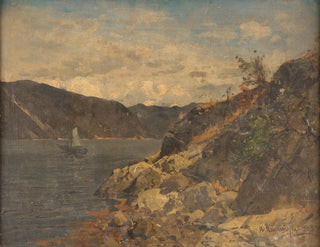 Georg Anton Rasmussen - Ship in rocky fjord.webp