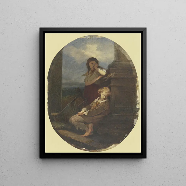 Georg Cornicelius - Zwei sitzende Kinder mit Harfe.webp