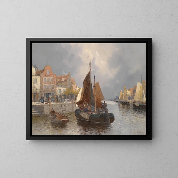 Vue de port hollandaise - Georg Fischhof — kehystetty taideteos seinällä