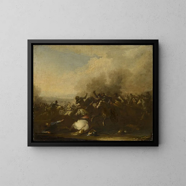Combat de cavaliers d'Augsbourg - Georg Philipp Rugendas l'Ancien — kehystetty taideteos seinällä