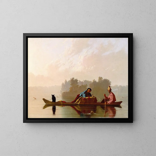 Kauppiaat laskeutuvat Missouri-joella - George Caleb Bingham — kehystetty taideteos seinällä