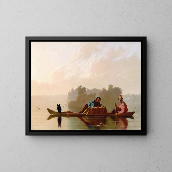 Kauppiaat laskeutuvat Missouri-joella - George Caleb Bingham — kehystetty taideteos seinällä