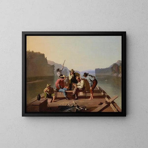 Radeaux pelaamassa korttia - George Caleb Bingham — kehystetty taideteos seinällä