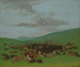 Bisonin metsästys Hidatsan ympäröimänä - George Catlin — näkymä teoksesta