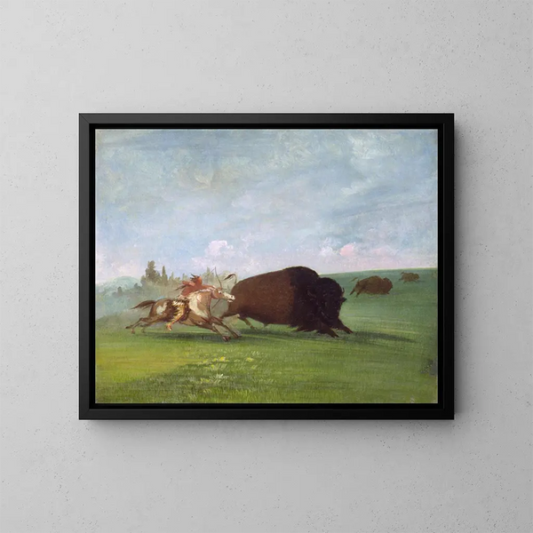 Buffalon metsästys, yksi kuolema - George Catlin — kehystetty taideteos seinällä