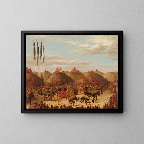 Danse du taureau, cérémonie OKeePa des Mandans - George Catlin — kehystetty taideteos seinällä