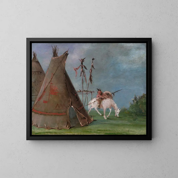 Lodge comanche des peaux de buffle - George Catlin — kehystetty taideteos seinällä