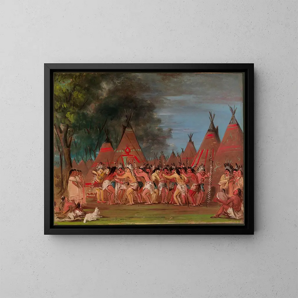 Danse des chefs à l'embouchure de la rivière Teton - George Catlin — kehystetty taideteos seinällä