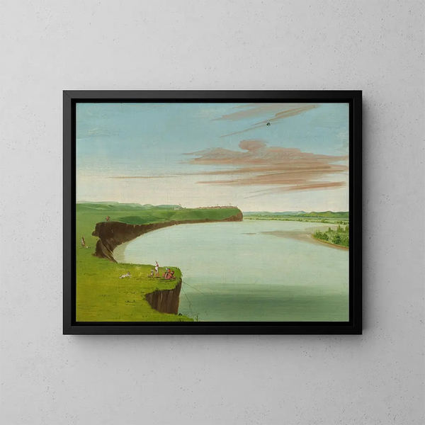 Kaukaisen näkymän Mandan-kylästä - George Catlin — kehystetty taideteos seinällä