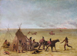 Perhe paniikissa heinänpalon lähestyessä - George Catlin — näkymä teoksesta