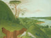 joki- ja rantakallioista, joissa valkoisia susia etualalla, Haut-Missouri - George Catlin — näkymä teoksesta