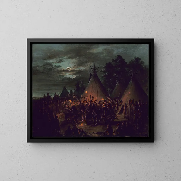 Siouxin päänahan tanssista - George Catlin — kehystetty taideteos seinällä