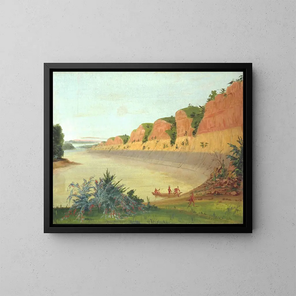 Buffalo-saarten eteläkärjestä, jossa on buffalojärviä etualalla - George Catlin — kehystetty taideteos seinällä