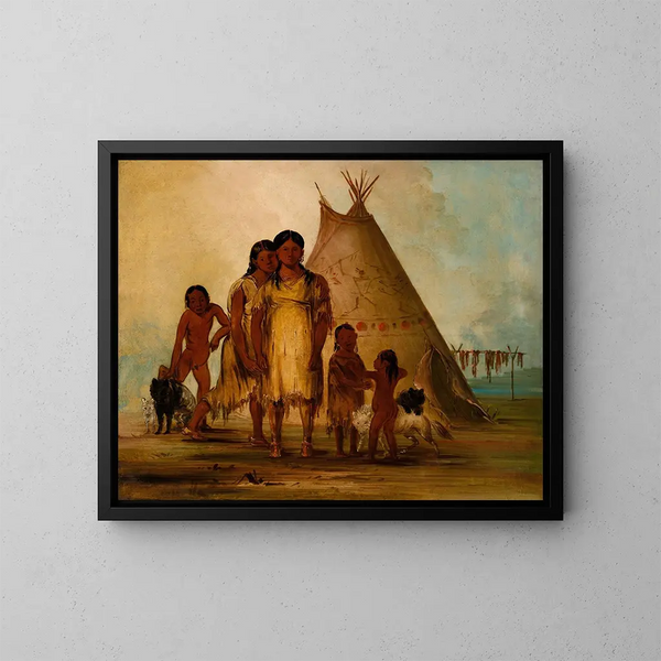 Kaksi komantšilaistyttöä - George Catlin — kehystetty taideteos seinällä