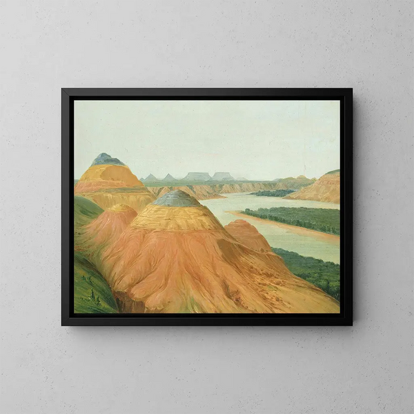 Näkymä Haut-Missourin ylämutkassa - George Catlin — kehystetty taideteos seinällä