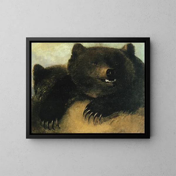 Aseet ja grizzly-karhun fysiognomia - George Catlin — kehystetty taideteos seinällä