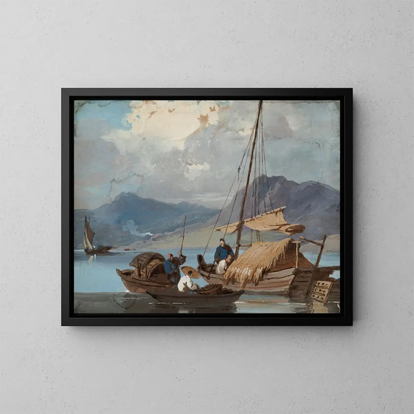 Bateau tanka au large de Macao - George Chinnery — kehystetty taideteos seinällä