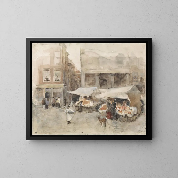 Markkinoilla kukkakojujen kanssa - George Hendrik Breitner — kehystetty taideteos seinällä