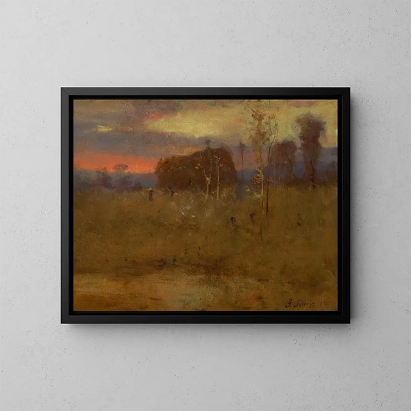 Lueur du soir sur la prairie - George Inness — kehystetty taideteos seinällä