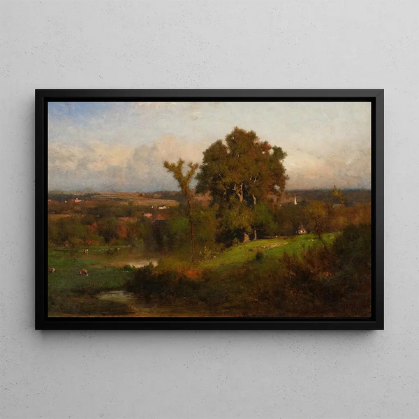 Syksyn maalaus Marshfieldin lähellä - George Inness — kehystetty taideteos seinällä