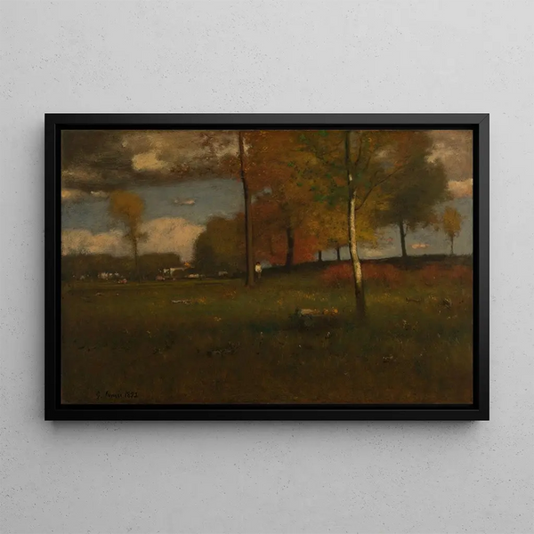 Lähellä kylää lokakuussa - George Inness — kehystetty taideteos seinällä
