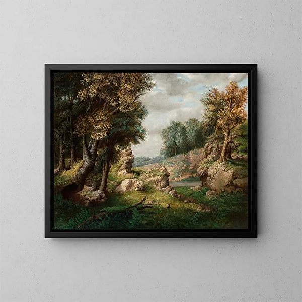 Le rocher de Dell près du village - George Inness — kehystetty taideteos seinällä