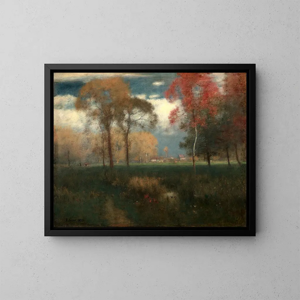 Auringonpaisteinen syksypäivä - George Inness — kehystetty taideteos seinällä