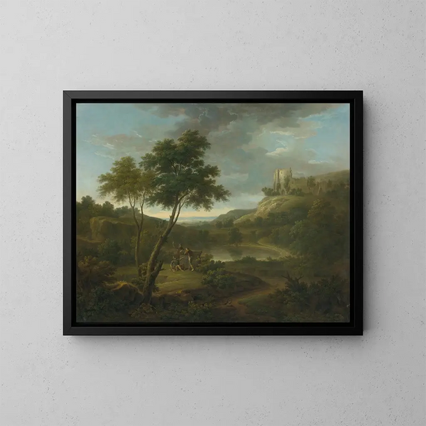 Caprice avec un sarcophage classique et possiblement le château de Beeston, Cheshire - George Lambert — kehystetty taideteos seinällä