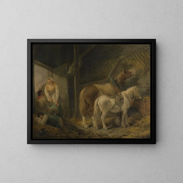 Hevostallin - George Morland — kehystetty taideteos seinällä