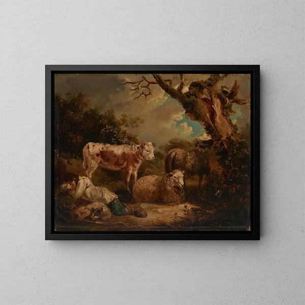 Le repos des bergers - George Morland — kehystetty taideteos seinällä