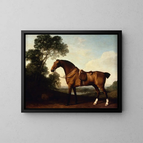 Un cheval de chasse bai sellé - George Stubbs — kehystetty taideteos seinällä