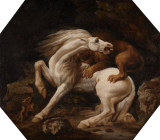 hevonen hyökkäävä leijonan kimppuun - George Stubbs — näkymä teoksesta