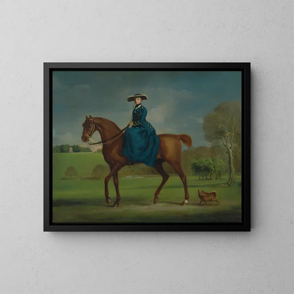 La comtesse de Coningsby en costume de la chasse de Charlton - George Stubbs — kehystetty taideteos seinällä