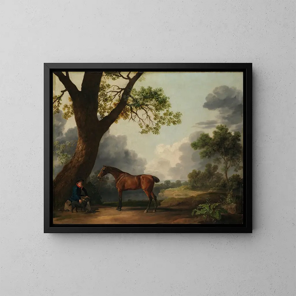 Kolmas Dorsetin herttua, metsästäjä hevosenhoitajan ja koiran kanssa - George Stubbs — kehystetty taideteos seinällä