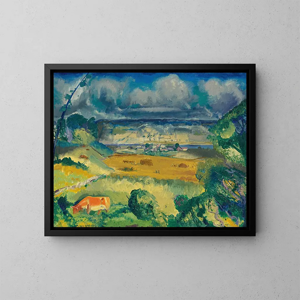 Pilvet ja niitty - George Wesley Bellows — kehystetty taideteos seinällä