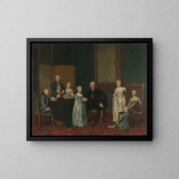Pieter Cornelis Hasselaer - George van der Mijn, Amsterdamin itä-Intian kauppayhtiön neuvonantaja ja kaupunginjohtaja perheineen — kehystetty taideteos seinällä
